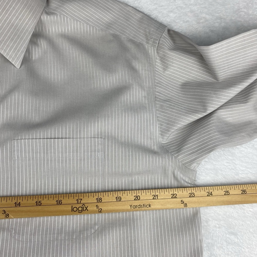 Roundtree & Yorke Gold Label Dress Shirt Mens 16-33 Beige Stripes Non Iron Dobby - Picture 5 of 7